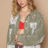 Crochet Patch Embroidered Button Up Jacket - Olive Multicolor