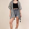 Striped Poncho Boho Cardigan - Black/Cream
