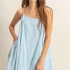 A-Line Flowy Mini Cami Dress with Pockets - L.Blue