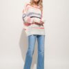 Abstract Striped Light Weight Loose Sweater - Pink Multi