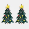Alloy Inlaid Rhinestone Christmas Tree Earrings - Green
