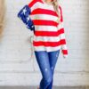 American Flag Long Sleeve Sweater - Red/Navy