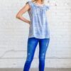 Boho Print Rayon Linen Ruffle Baby Doll Tank Top - Blue