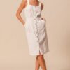 Button Down Pocket Front Pinafore Dress - Off White