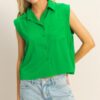 Buttoned Front Sleeveless Collar Shirt - Kelly Green