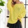 Cable Knit Off Shoulder Sweater - Yellow