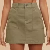 Cargo Denim Mini Skirt - Olive