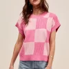 Check Plaid Casual Sweater Top - Blush/Pink