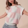 Check Plaid Casual Sweater Top - Dusty Pink/Ivory