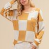 Checker Printed Hacci Top With Front Pocket - Mustard