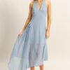 Chiffon Halter Asymmetrical Hem Dress - Dusty Blue