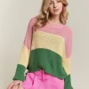 Color Block Comfy Sweater - Mauve/Green