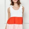Color Block Sleeveless Tie Shoulder Babydoll Top - Coral Combo