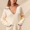 Contrast Blanket Stitch Sweater - Ivory/Black