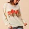 Contrast Sequin Pumpkin Slogan Sweater Top - Oatmeal
