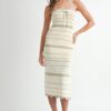 Contrast Striped Crochet Knit Midi Dress - Lt Taupe