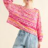 Cozy Textured Printed Casual Top - Coral