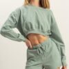 Crew Neck Long Sleeve Crop Sweatshirt - Sage Green
