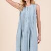 Denim Pintuck Detail Sleeveless Midi Dress - Lt Denim