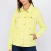 Distressed Back Button Down Denim Jacket - Lime/Neon Yellow