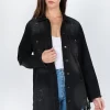 Distressed Frayed Hem Denim Jacket - Black