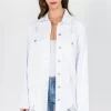 Distressed Frayed Hem Denim Jacket - White