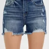 Distressed Raw Hem Denim Shorts - Dark