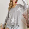 Distressed Star Sweater Top - Grey