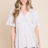 Ditsy Print V-Neck Short Sleeve Wrap Blouse - Ivory/Lavender
