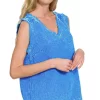 Double Gauze Raw Edge Acid Washed Tank - Ocean Blue