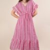 Embroidered Boho Ruffled Midi Dress - Fuchsia