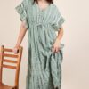Embroidered Boho Ruffled Midi Dress - Sage