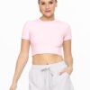 Essential Micro-ribbed Cropped Athleisure Tee - Cool Pink