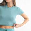 Essential Micro-ribbed Cropped Athleisure Tee - Grey Teal