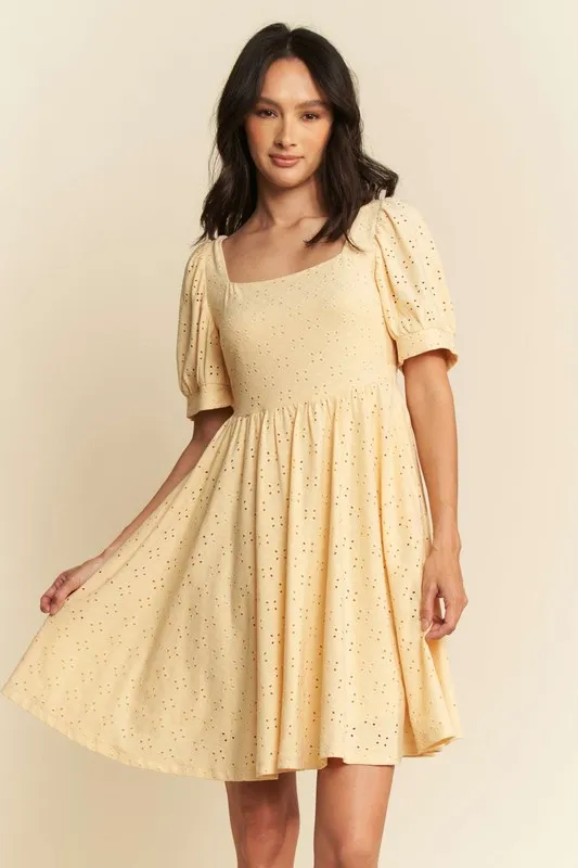 Eyelet-Baby-Doll-Romantic-Square-Neck-Dress-Baby-Yellow-1