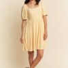 Eyelet Baby Doll Romantic Square Neck Dress - Baby Yellow