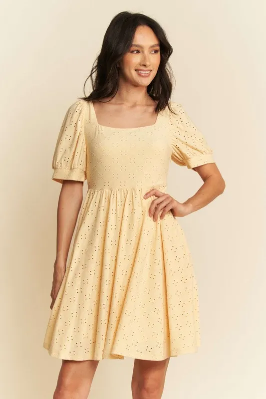 Eyelet-Baby-Doll-Romantic-Square-Neck-Dress-Baby-Yellow-2
