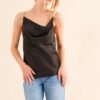Faux Pearl Gold Chain Satin Casual Cami Top - Black