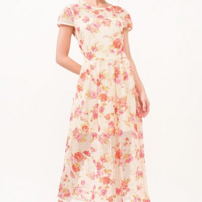 Fish-Net Floral Printed Midi Dress - Multi