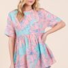 Floral Babydoll Tunic Top - Aqua