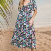 Floral Print Sweetheart Neck Tie Front Midi Dress - Black Combo
