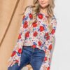 Floral Printed Bell Sleeve Casual Top - Beige Red