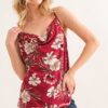 Floral Printed Casual Tank Top - Burgundy
