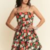 Floral Scalloped Cutout Back Mini Dress - Black