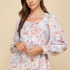 Floral Sweetheart Neckline Button Down Blouse - Purple