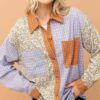 Floral and Plaid Color Block Shirts with Pocket - Serenity