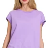 French Terry Round Neck Cap Sleeve T-Shirt - Lavender