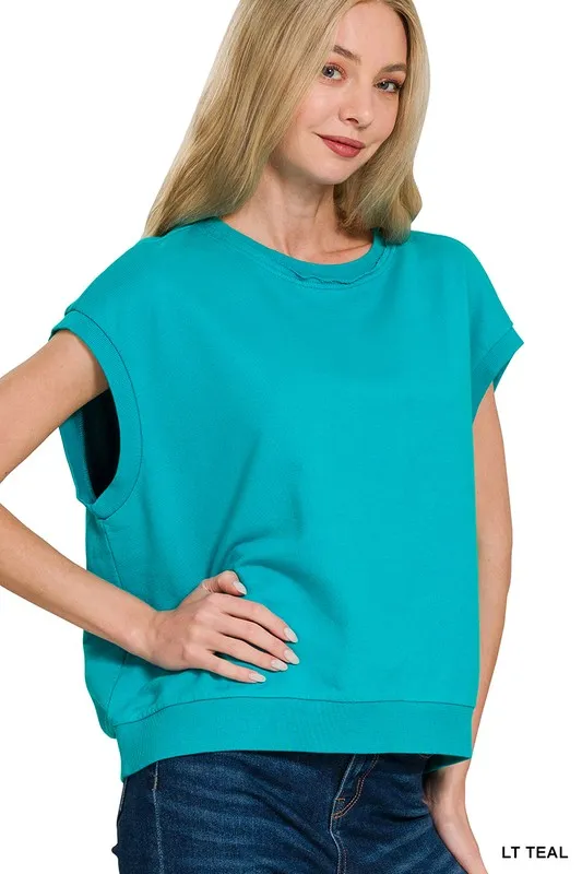 French-Terry-Round-Neck-Cap-Sleeve-T-Shirt-Lt-Teal-2