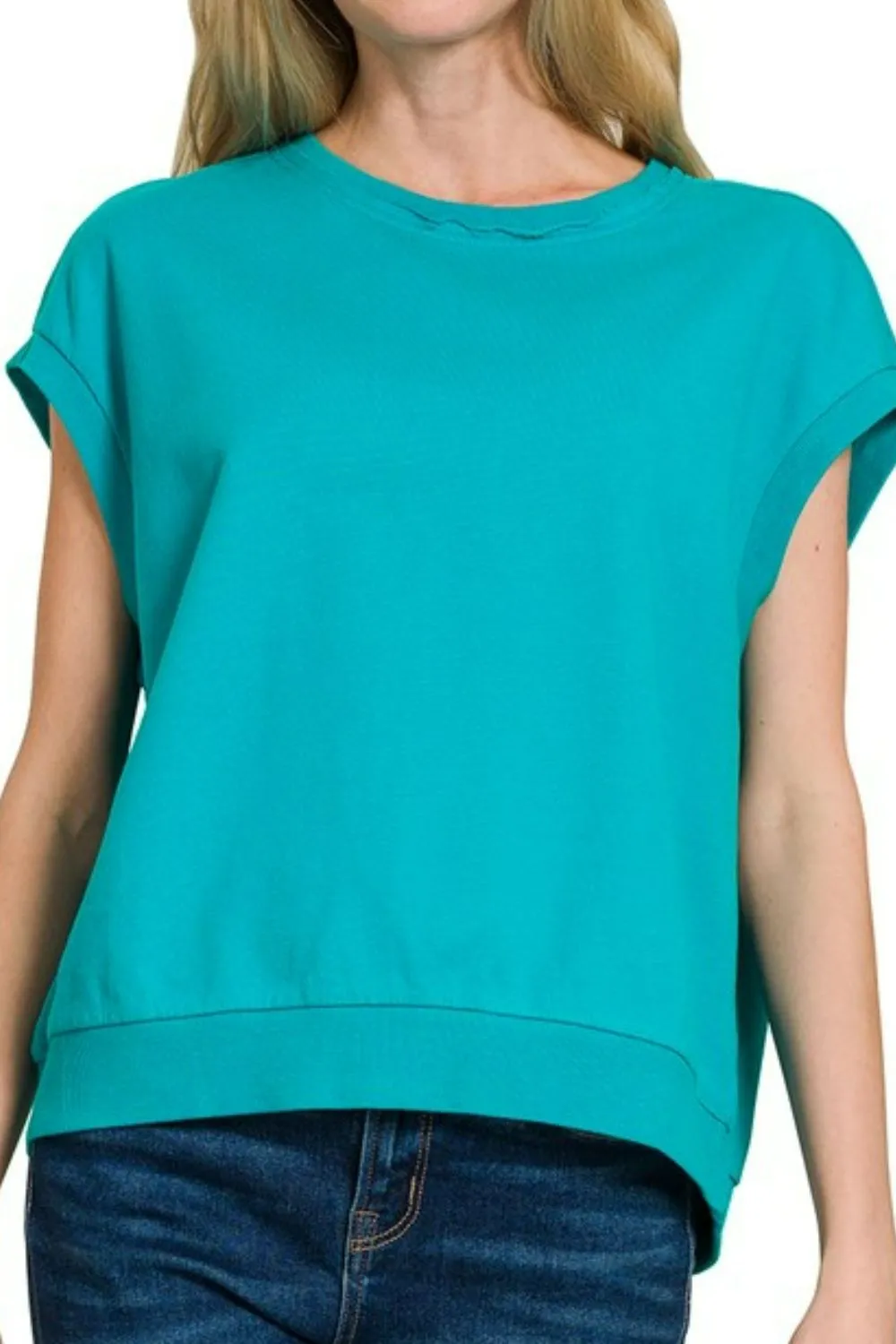 French-Terry-Round-Neck-Cap-Sleeve-T-Shirt-Lt-Teal-3