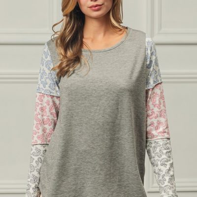 French Terry with Paisley Triblend Color Block - H Grey